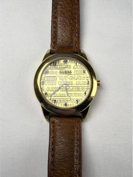 Guess Accessories - GUESS Vintage VTG Women’s Watch Gold Dial Brown Leather Band Loose Back Plate